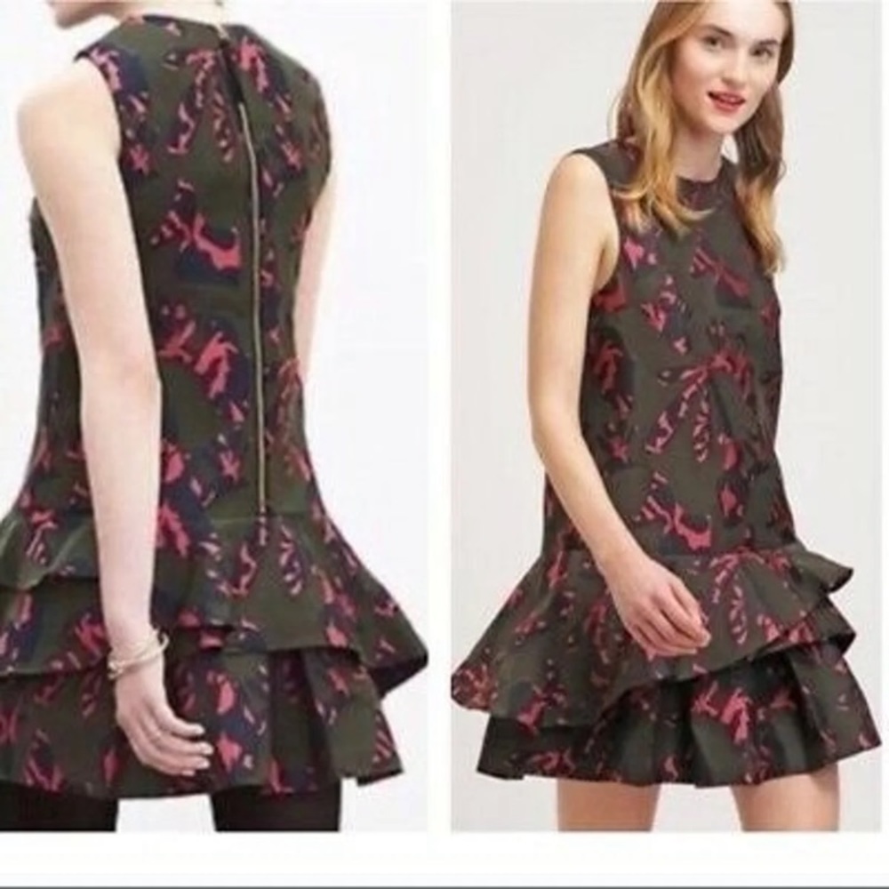 Banana Republic Green Pink Womens Jacquard Drop Waist Cocktail Dress